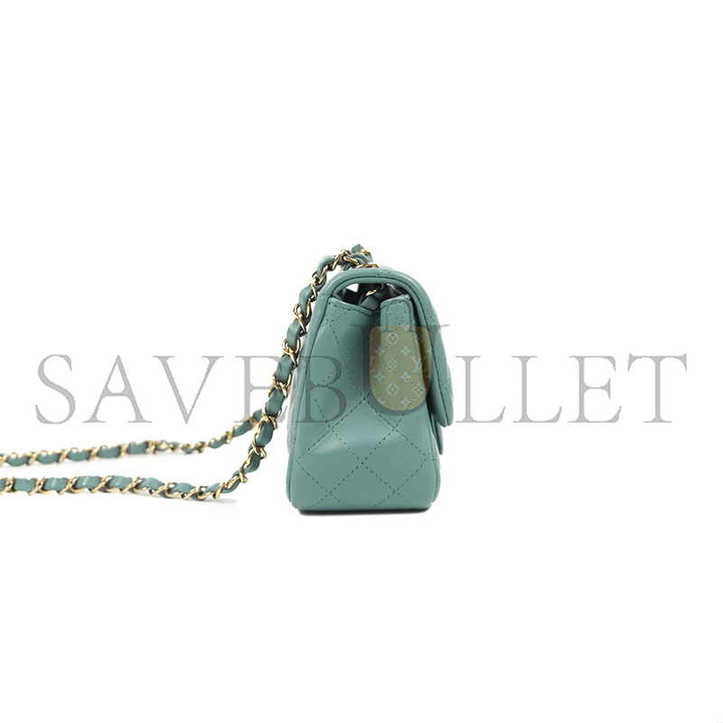 Ch**el MASTER QUILTED MINI SQUARE FLAP LIGHT TEAL BLUE LAMBSKIN GOLD HARDWARE (17*13*7cm)
